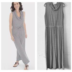 Chicos Zenergy Lydia Cowl Neck Maxi Dress Large Black White Stripe Beach Stretch
